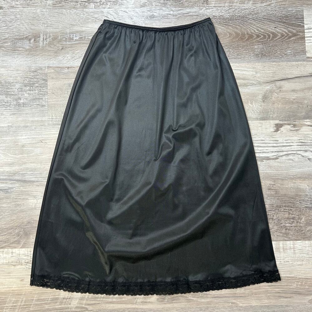 Vintage Warner’s Black Nylon Half Slip with Lace Hem | Size M Length Made in USA